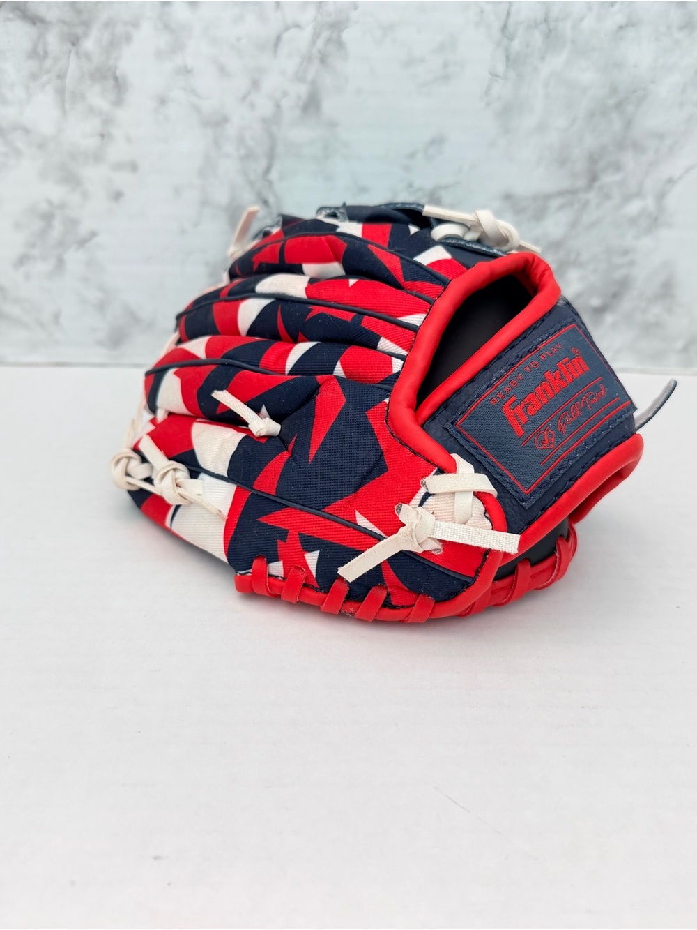 Franklin Kids Red White & Navy Star-Print Baseball Glove 8”
